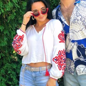 Red and Blue Designed Blouse